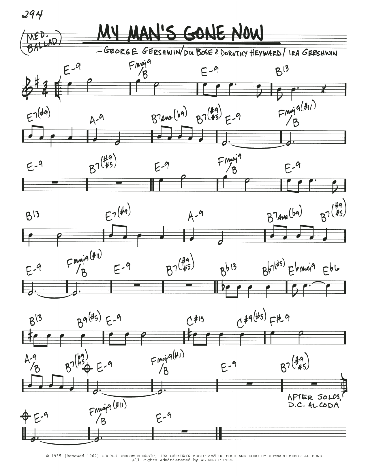 George Gershwin My Man's Gone Now sheet music notes and chords arranged for Piano & Vocal