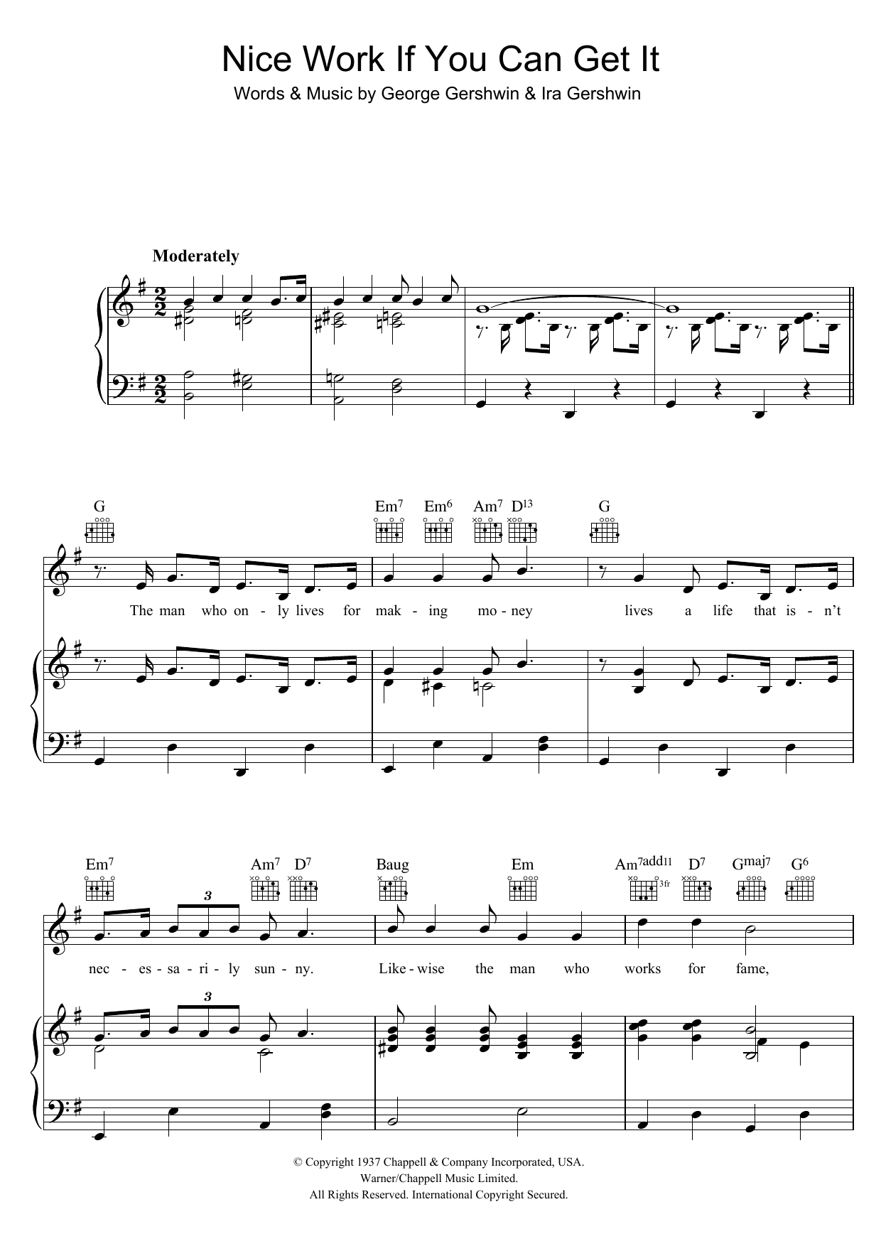 George Gershwin Nice Work If You Can Get It sheet music notes and chords. Download Printable PDF.