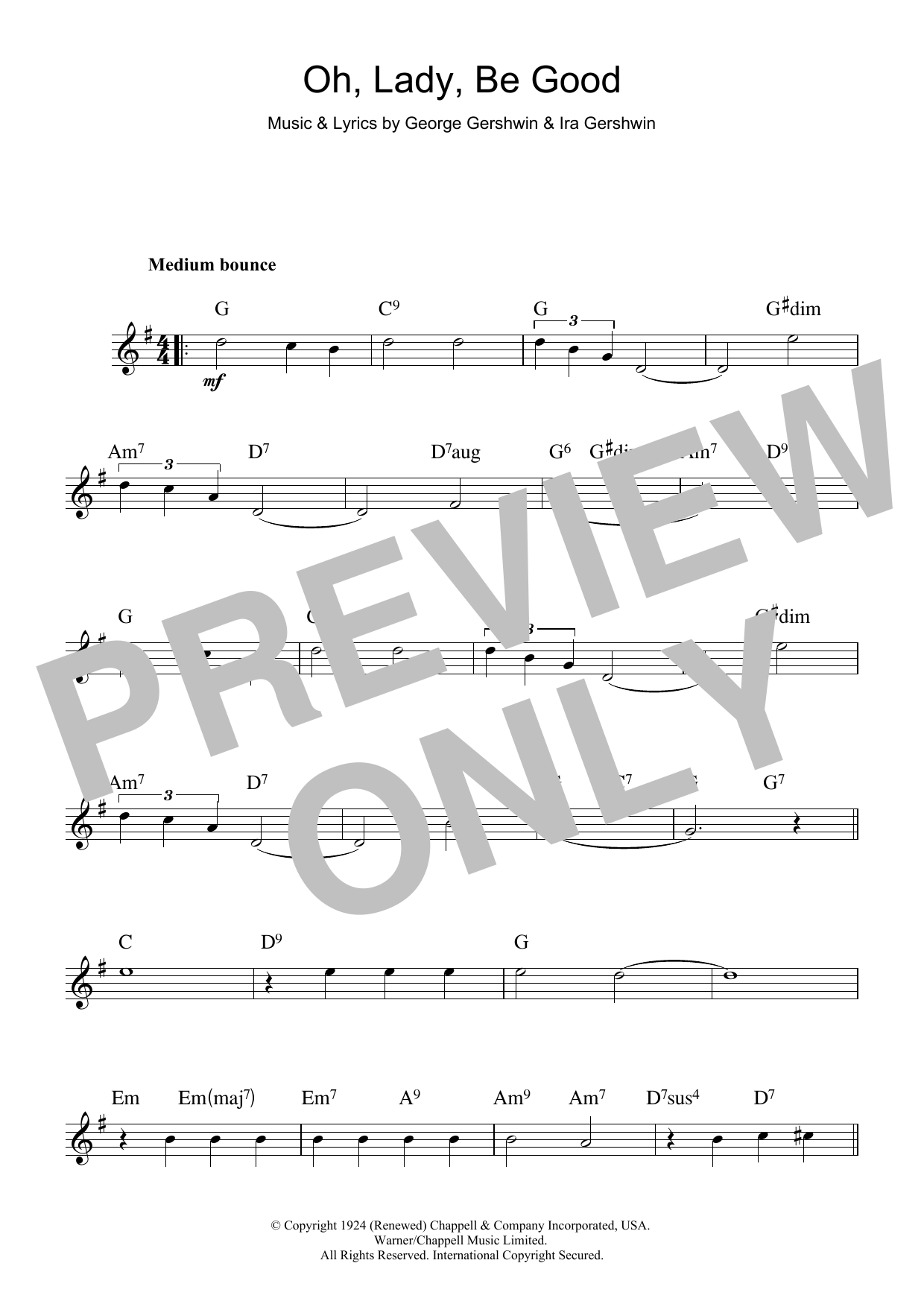 George Gershwin Oh, Lady, Be Good sheet music notes and chords. Download Printable PDF.