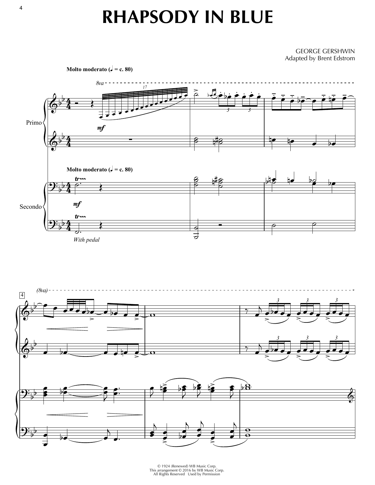 George Gershwin Rhapsody In Blue (1 Piano, 4 Hands) (arr. Brent Edstrom) sheet music notes and chords. Download Printable PDF.