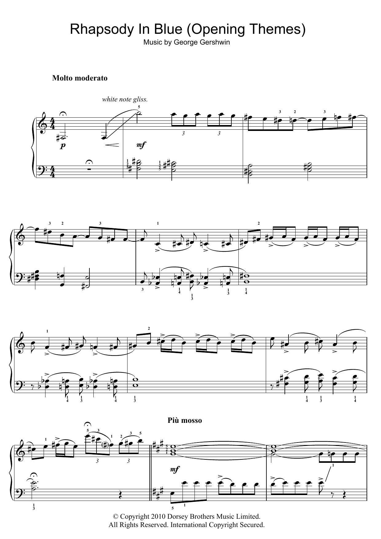 George Gershwin Rhapsody In Blue (Opening Themes) sheet music notes and chords. Download Printable PDF.