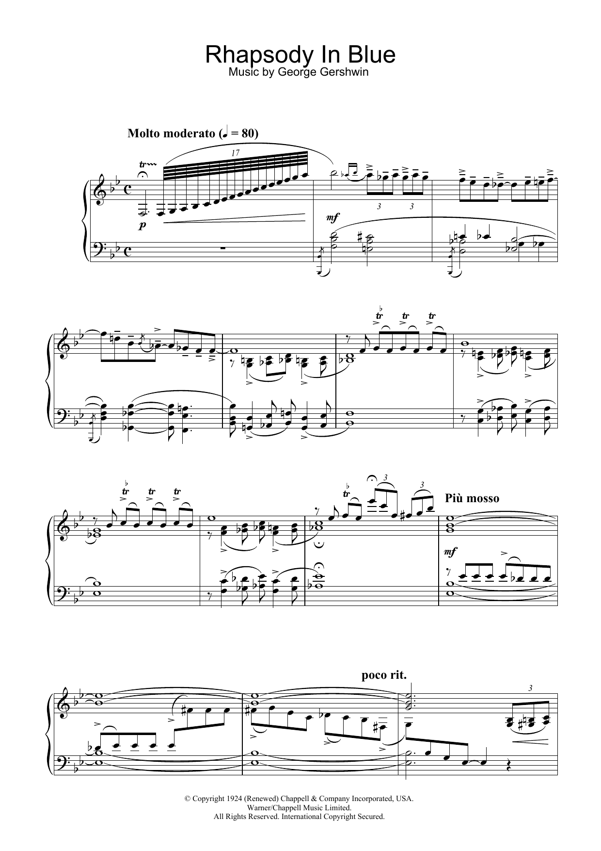 George Gershwin Rhapsody In Blue sheet music notes and chords. Download Printable PDF.