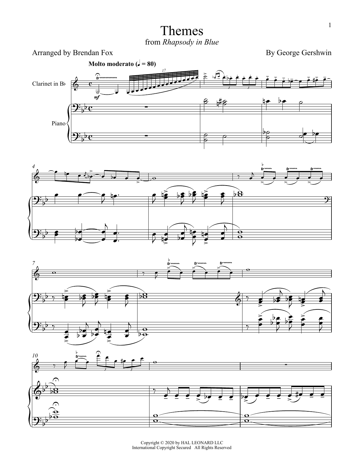 George Gershwin Rhapsody In Blue (Themes) sheet music notes and chords. Download Printable PDF.