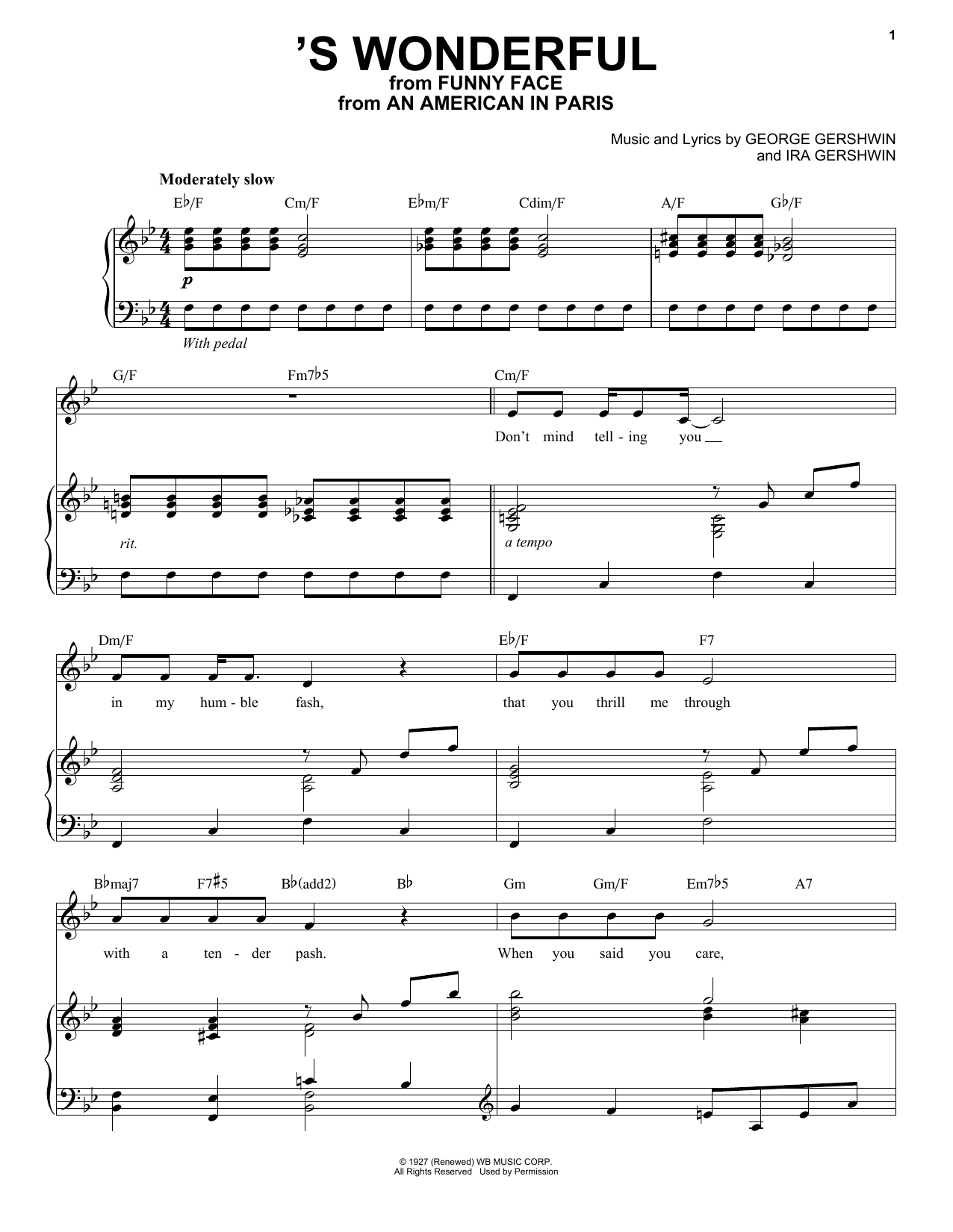 George Gershwin 'S Wonderful sheet music notes and chords. Download Printable PDF.