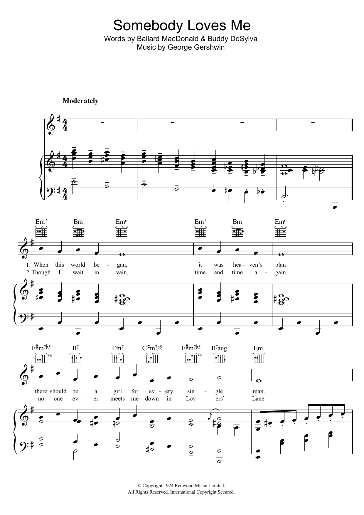 George Gershwin Somebody Loves Me sheet music notes and chords. Download Printable PDF.