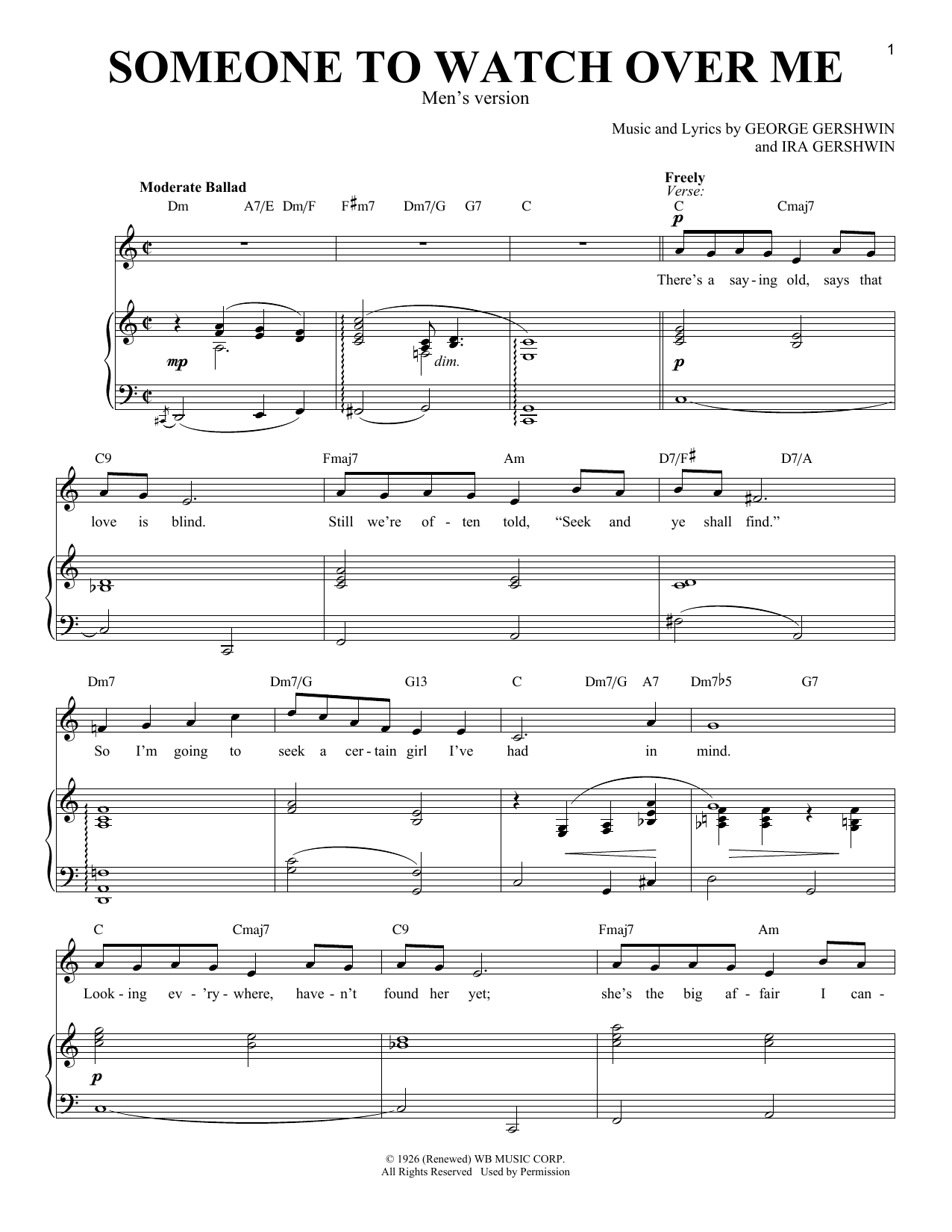 George Gershwin Someone To Watch Over Me (from Oh, Kay!) [Men's version] sheet music notes and chords. Download Printable PDF.