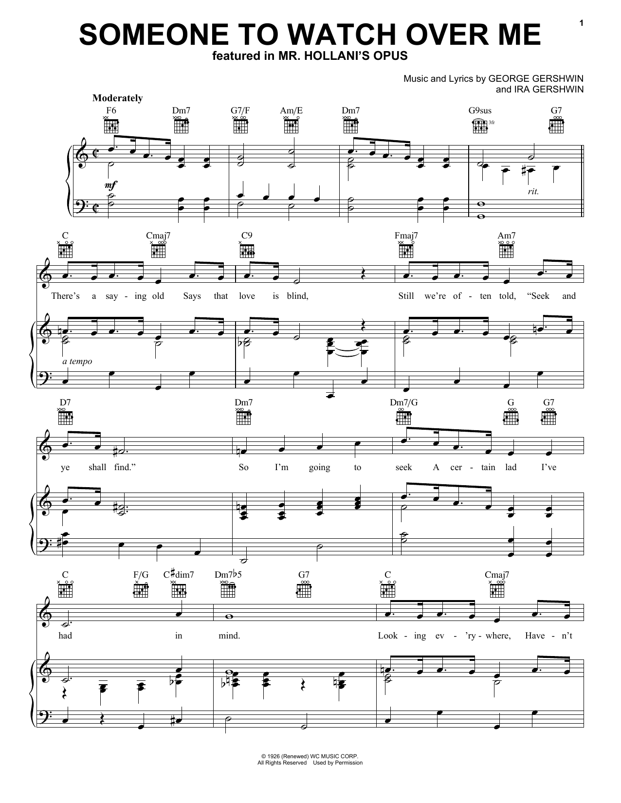 George Gershwin Someone To Watch Over Me sheet music notes and chords. Download Printable PDF.