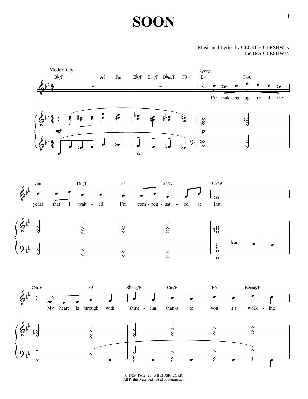 George Gershwin Soon sheet music notes and chords. Download Printable PDF.