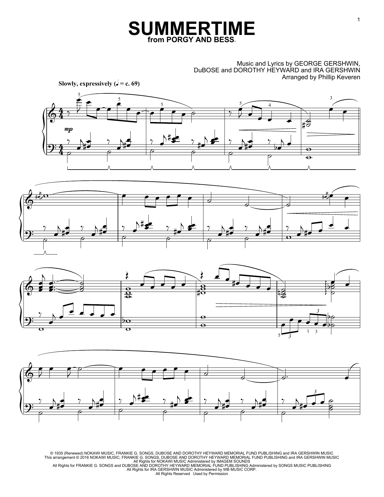 George Gershwin Summertime (arr. Phillip Keveren) sheet music notes and chords. Download Printable PDF.