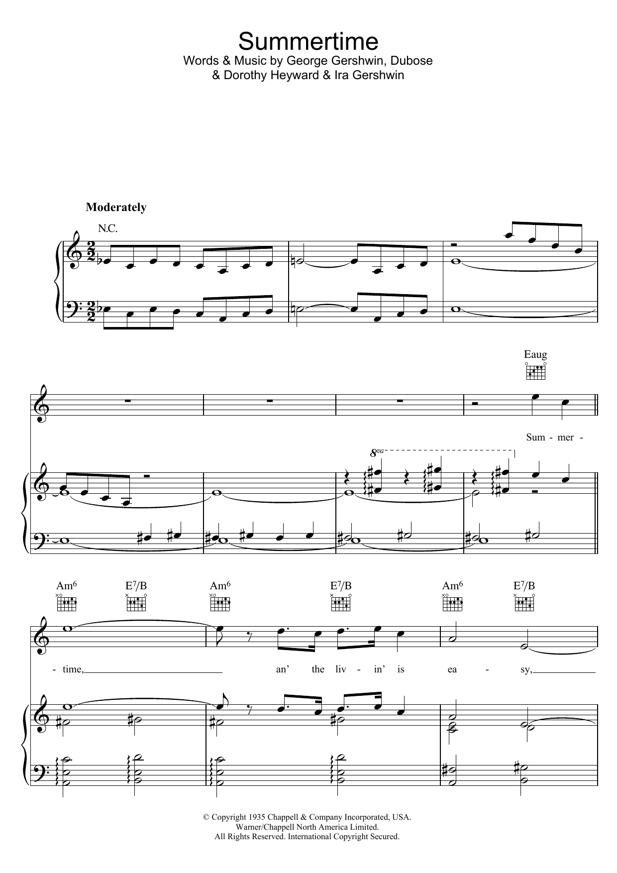 George Gershwin Summertime (from Porgy And Bess) sheet music notes and chords. Download Printable PDF.