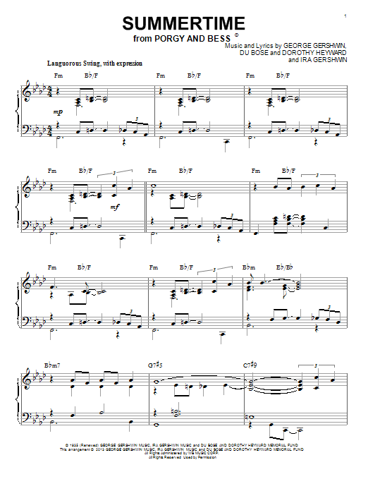 George Gershwin Summertime [Jazz version] (from Porgy and Bess) (arr. Brent Edstrom) sheet music notes and chords. Download Printable PDF.