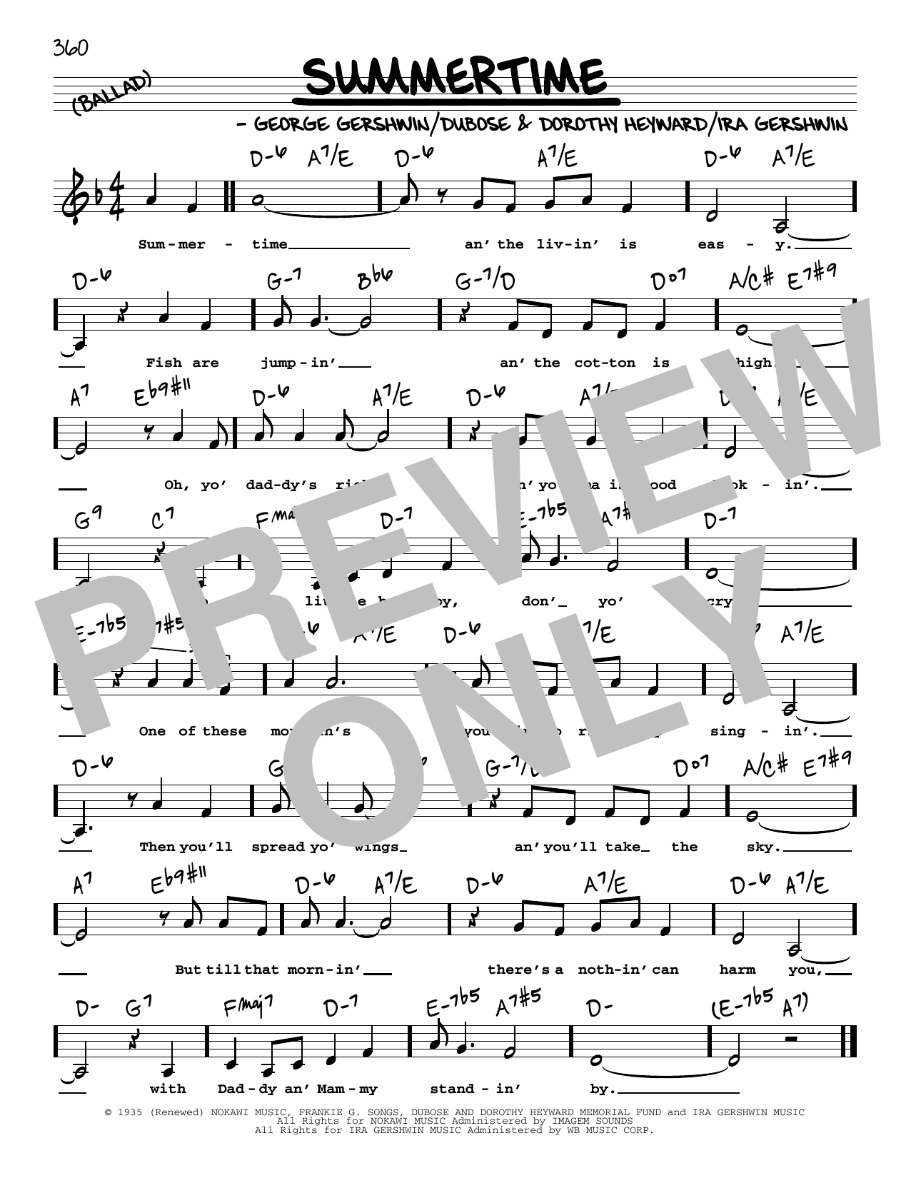 George Gershwin Summertime (Low Voice) sheet music notes and chords. Download Printable PDF.