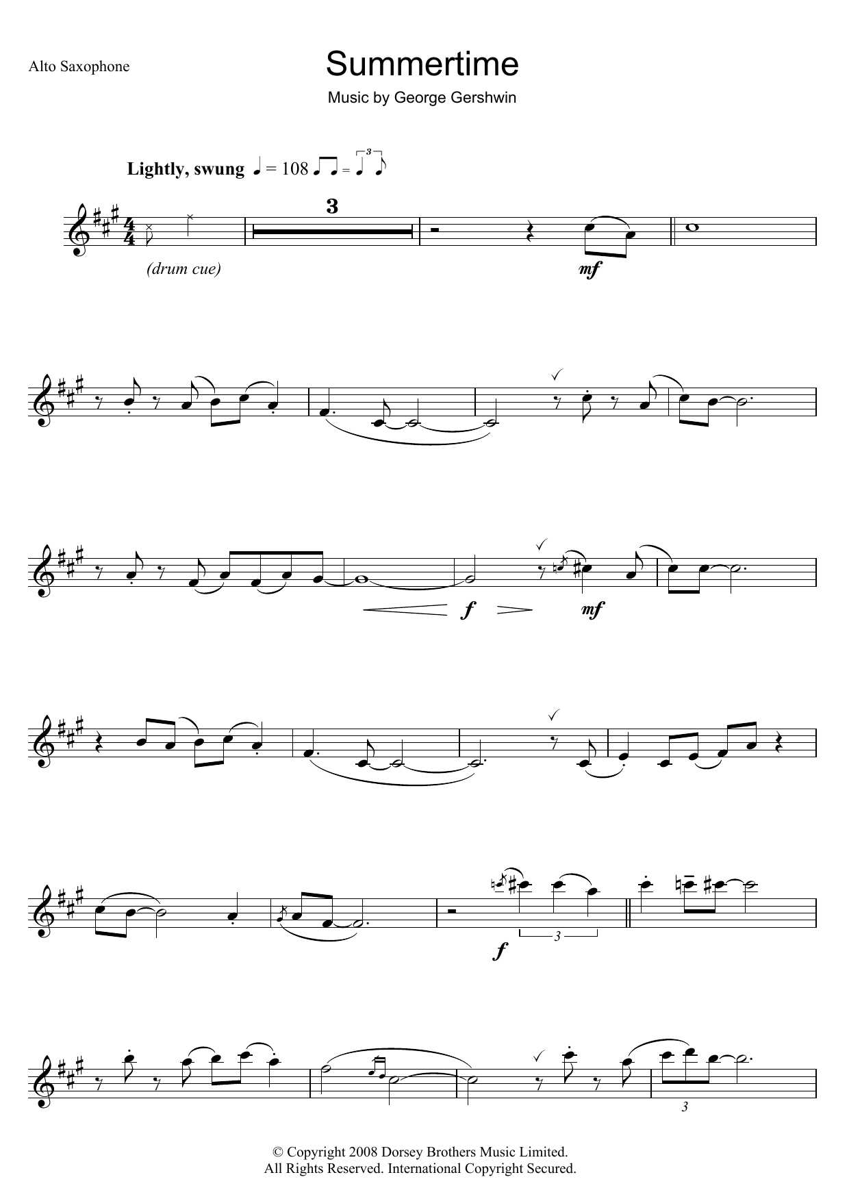 George Gershwin Summertime sheet music notes and chords. Download Printable PDF.