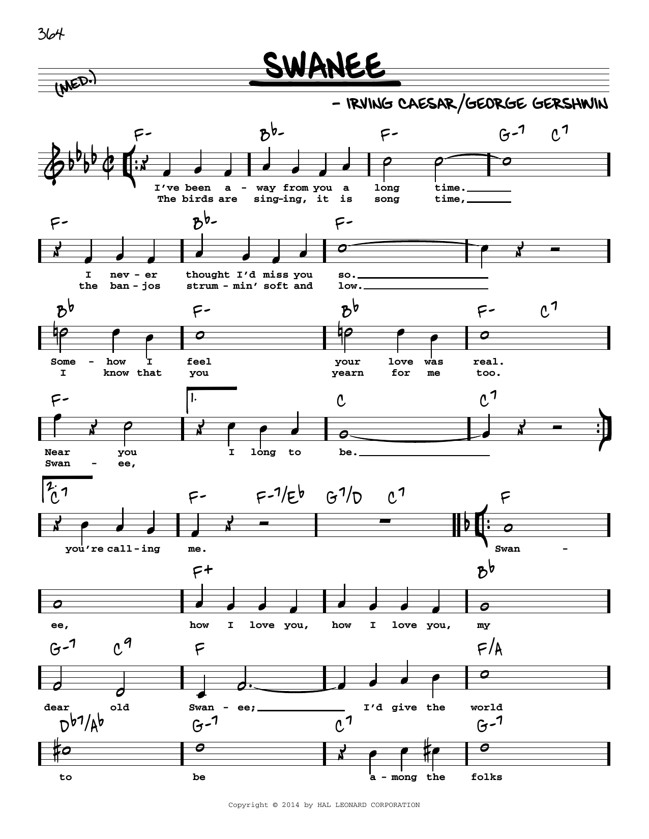 Learn to play George Gershwin Swanee (High Voice) sheet music for Real Book – Melody, Lyrics & Chords in minutes. Price: 5.9900$ George Gershwin Swanee (High Voice) sheet music notes and chords arranged for Real Book – Melody, Lyrics & Chords
