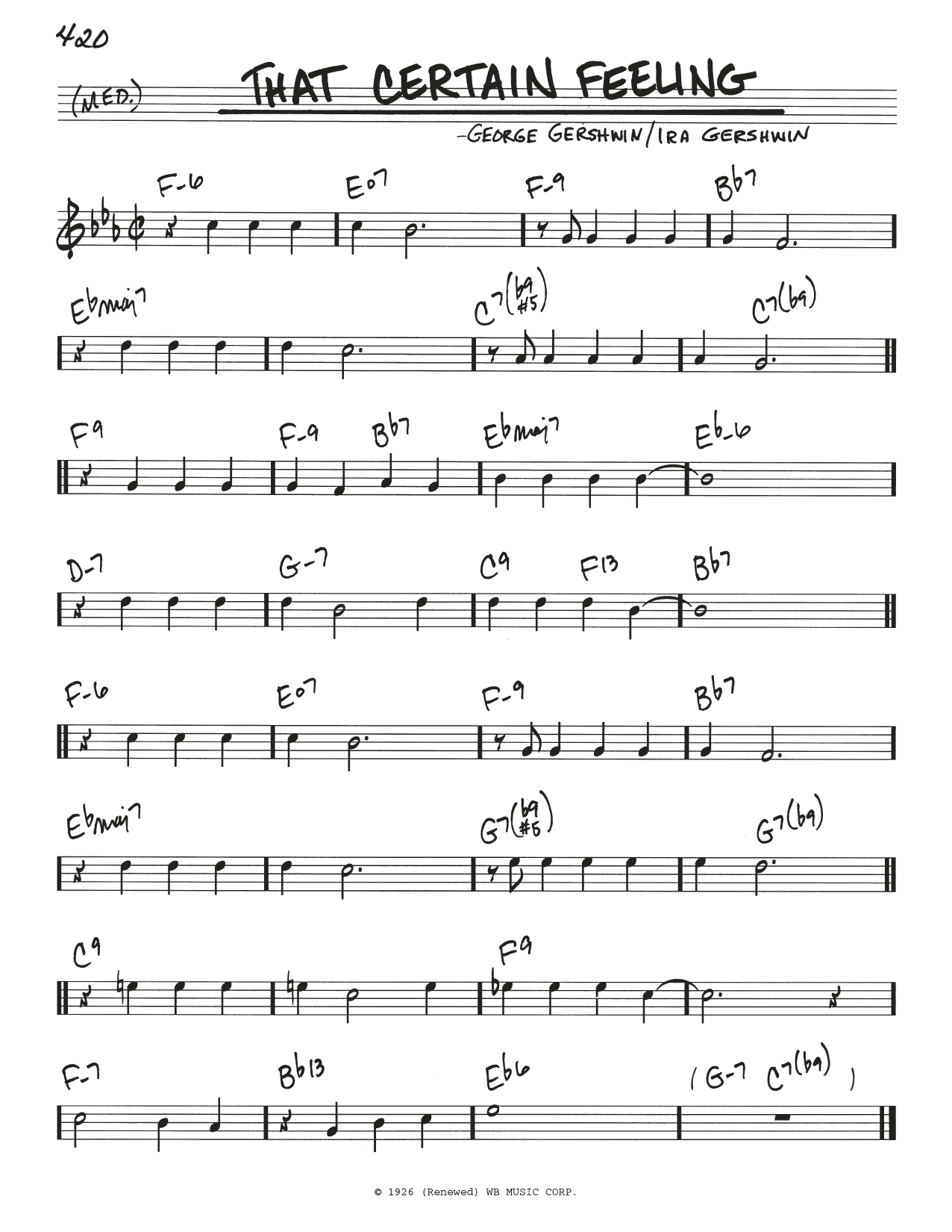 Learn to play George Gershwin That Certain Feeling sheet music for Real Book – Melody & Chords in minutes. Price: 5.9900$ George Gershwin That Certain Feeling sheet music notes and chords arranged for Real Book – Melody & Chords