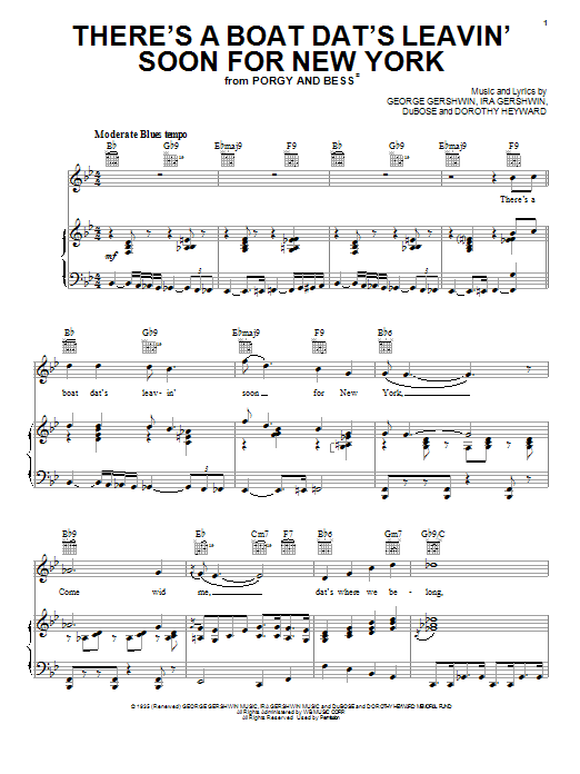 Learn to play George Gershwin There's A Boat Dat's Leavin' Soon For New York sheet music for Real Book – Melody & Chords in minutes. Price: 5.9900$ George Gershwin There's A Boat Dat's Leavin' Soon For New York sheet music notes and chords arranged for Real Book – Melody & Chords