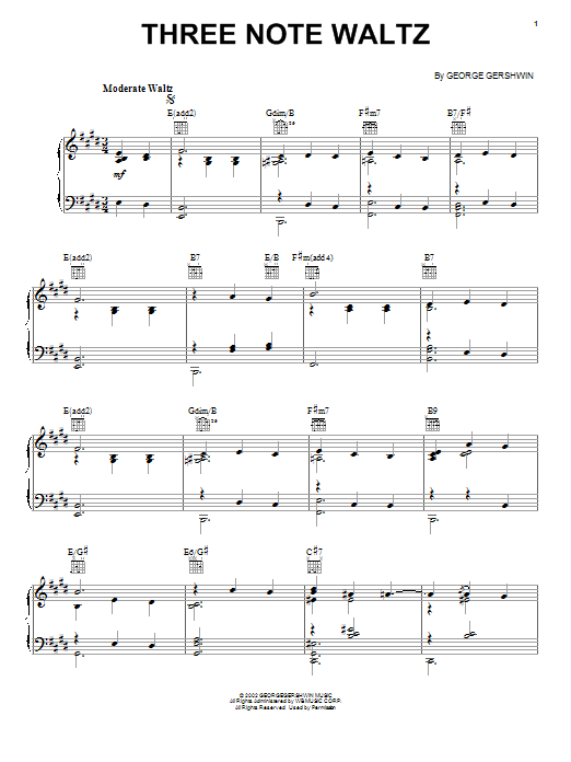 Learn to play George Gershwin Three Note Waltz sheet music for Piano, Vocal & Guitar Chords (Right-Hand Melody) in minutes. Price: 7.8900$ George Gershwin Three Note Waltz sheet music notes and chords arranged for Piano, Vocal & Guitar Chords (Right-Hand Melody)