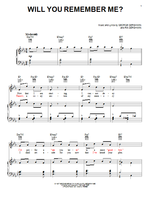 George Gershwin Will You Remember Me? sheet music notes and chords. Download Printable PDF.