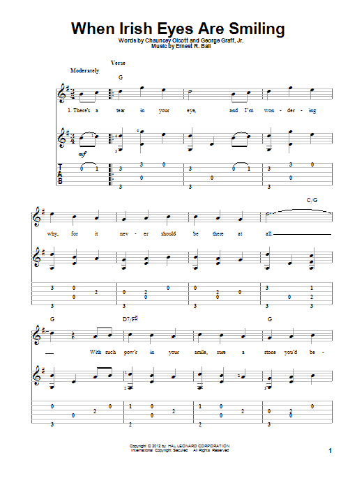 Learn to play George Graff Jr. When Irish Eyes Are Smiling sheet music for Solo Guitar in minutes. Price: 7.8900$ George Graff Jr. When Irish Eyes Are Smiling sheet music notes and chords arranged for Solo Guitar