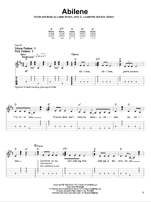 George Hamilton IV Abilene sheet music notes and chords. Download Printable PDF.