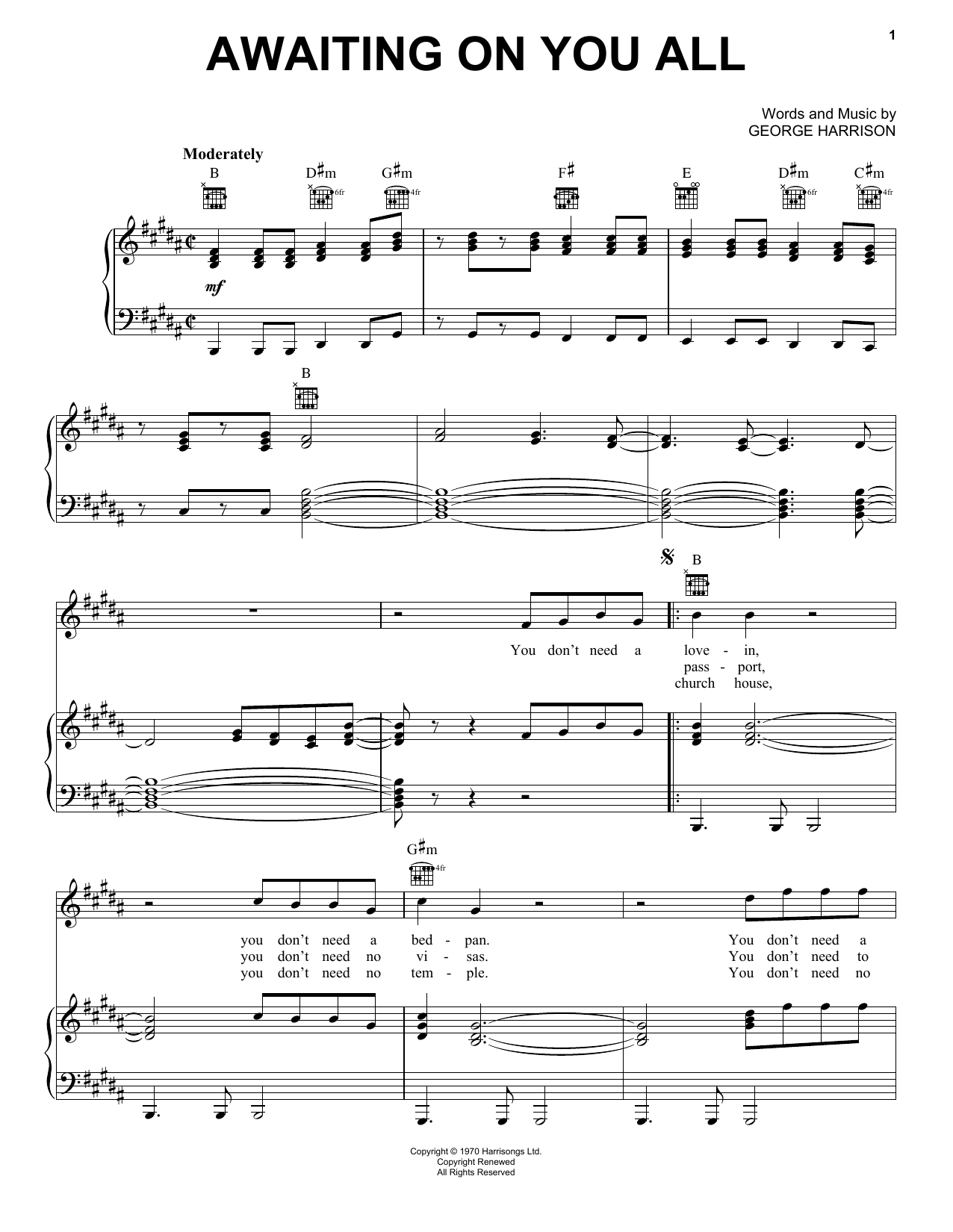 Learn to play George Harrison Awaiting On You All sheet music for Piano, Vocal & Guitar Chords (Right-Hand Melody) in minutes. Price: 7.8900$ George Harrison Awaiting On You All sheet music notes and chords arranged for Piano, Vocal & Guitar Chords (Right-Hand Melody)