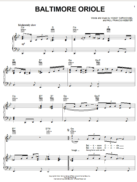 George Harrison Baltimore Oriole sheet music notes and chords arranged for Piano, Vocal & Guitar Chords (Right-Hand Melody)