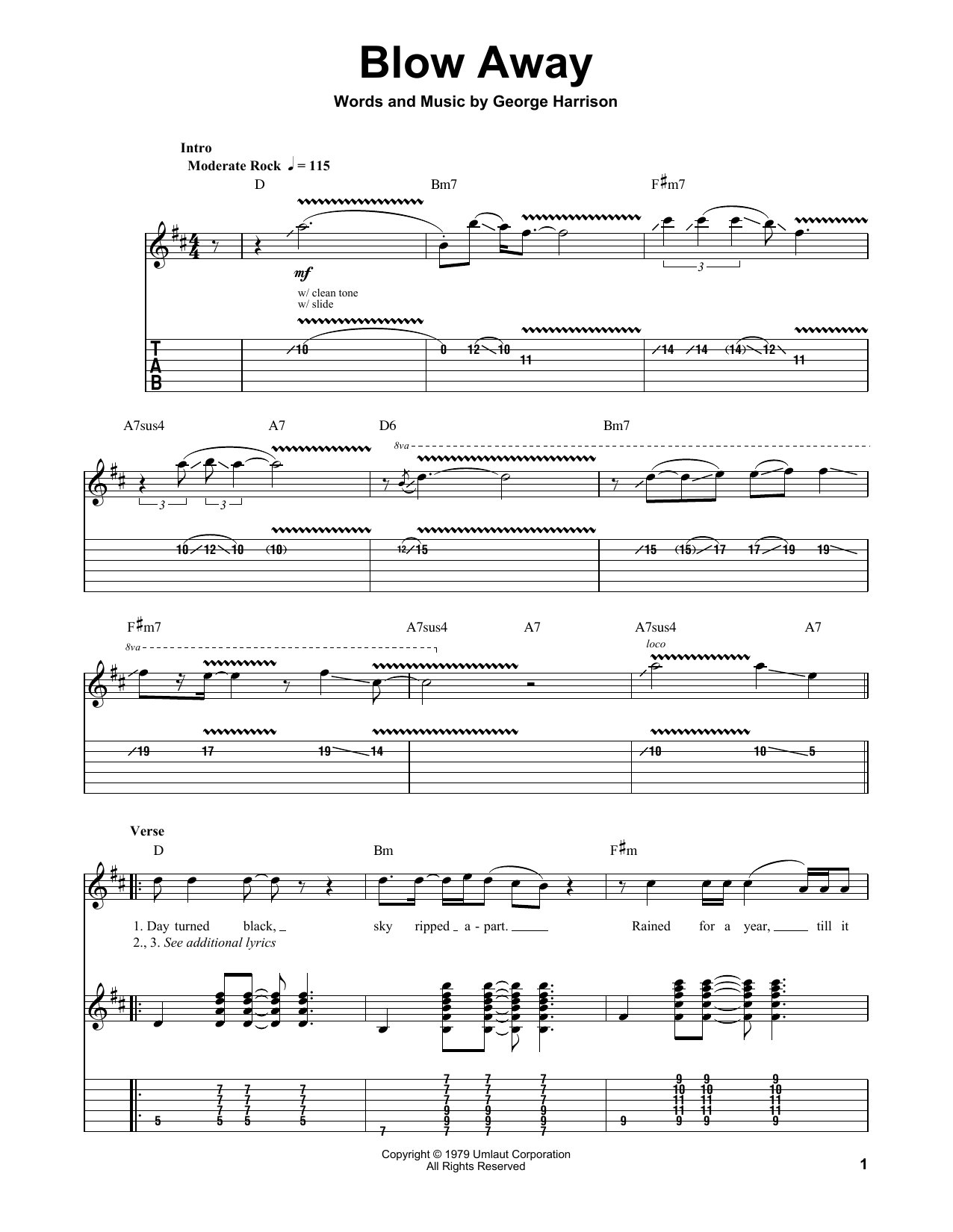 George Harrison Blow Away sheet music notes and chords. Download Printable PDF.