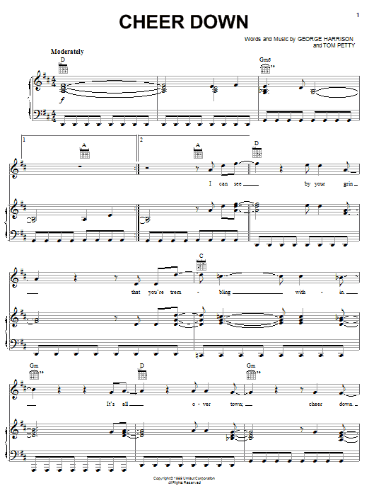 Learn to play George Harrison Cheer Down sheet music for Piano, Vocal & Guitar Chords (Right-Hand Melody) in minutes. Price: 7.8900$ George Harrison Cheer Down sheet music notes and chords arranged for Piano, Vocal & Guitar Chords (Right-Hand Melody)