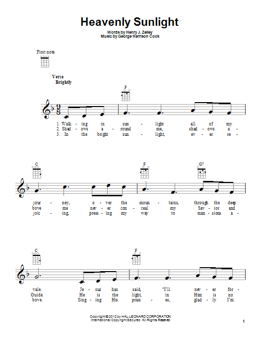 Learn to play George Harrison Cook Heavenly Sunlight sheet music for Ukulele in minutes. Price: 5.9900$ George Harrison Cook Heavenly Sunlight sheet music notes and chords arranged for Ukulele