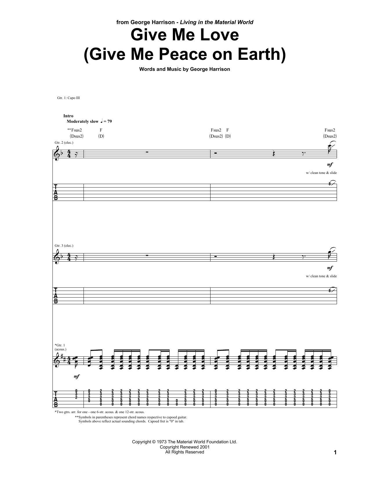 George Harrison Give Me Love (Give Me Peace On Earth) sheet music notes and chords. Download Printable PDF.