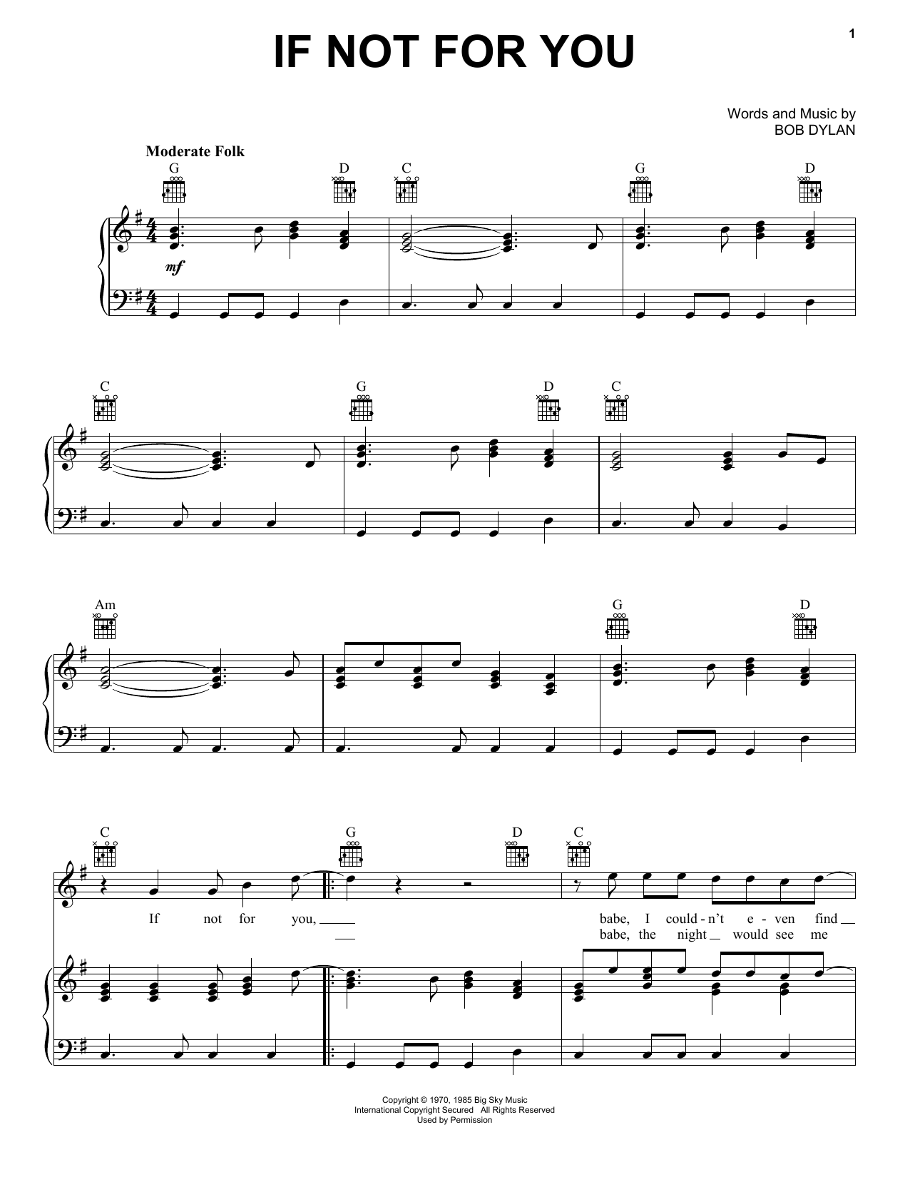 George Harrison If Not For You sheet music notes and chords. Download Printable PDF.