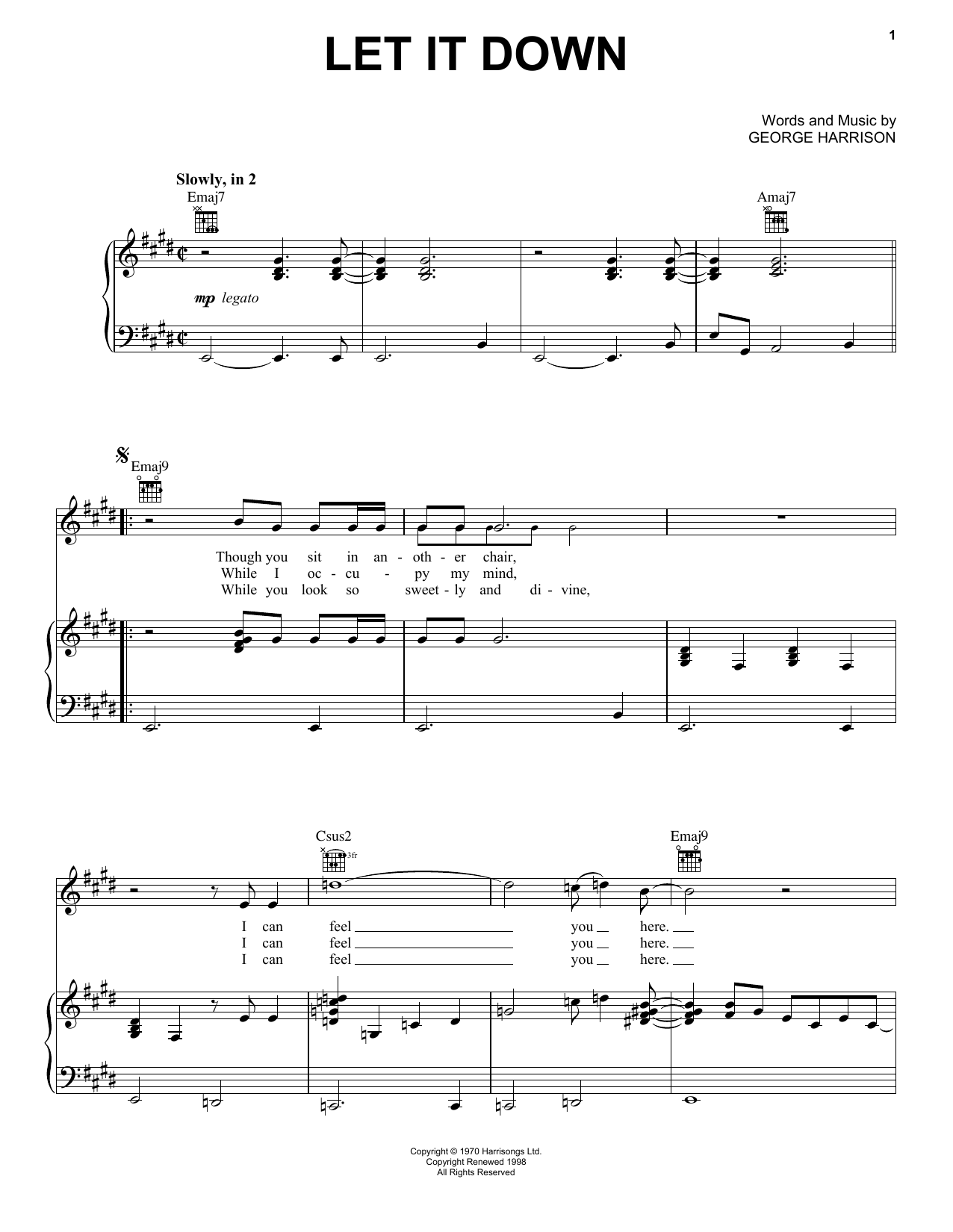 George Harrison Let It Down sheet music notes and chords. Download Printable PDF.