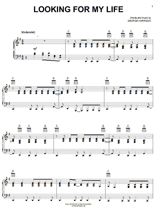 Learn to play George Harrison Looking For My Life sheet music for Piano, Vocal & Guitar Chords (Right-Hand Melody) in minutes. Price: 7.8900$ George Harrison Looking For My Life sheet music notes and chords arranged for Piano, Vocal & Guitar Chords (Right-Hand Melody)