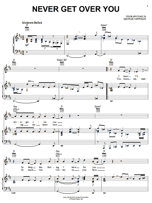Learn to play George Harrison Never Get Over You sheet music for Piano, Vocal & Guitar Chords (Right-Hand Melody) in minutes. Price: 7.8900$ George Harrison Never Get Over You sheet music notes and chords arranged for Piano, Vocal & Guitar Chords (Right-Hand Melody)