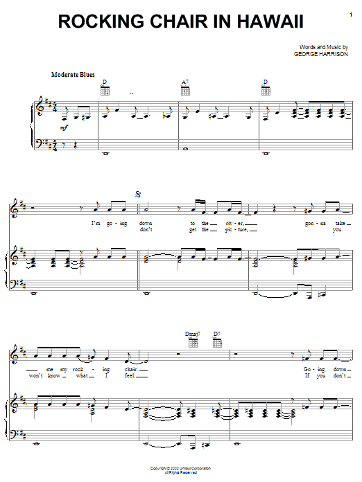 Learn to play George Harrison Rocking Chair In Hawaii sheet music for Piano, Vocal & Guitar Chords (Right-Hand Melody) in minutes. Price: 7.8900$ George Harrison Rocking Chair In Hawaii sheet music notes and chords arranged for Piano, Vocal & Guitar Chords (Right-Hand Melody)