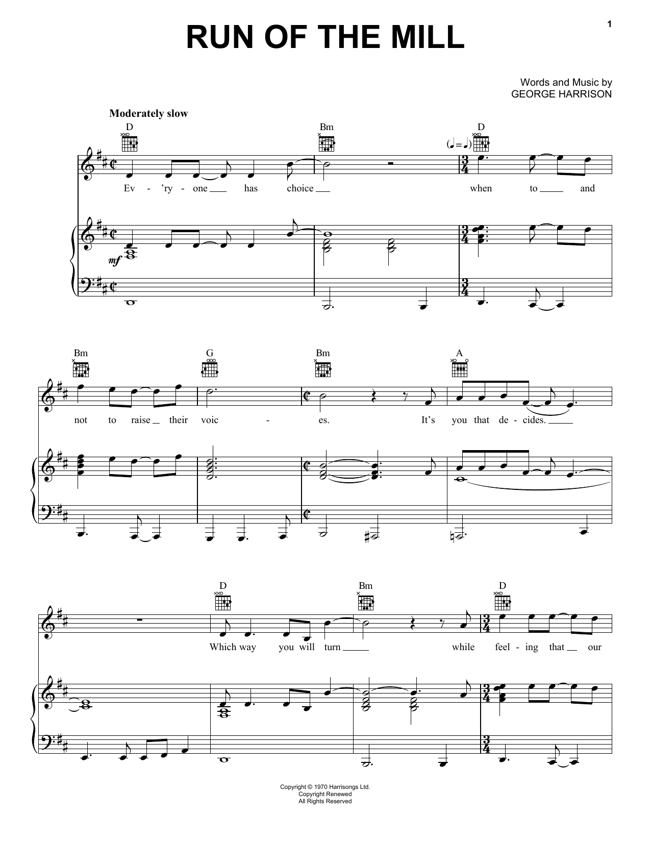 George Harrison Run Of The Mill sheet music notes and chords. Download Printable PDF.