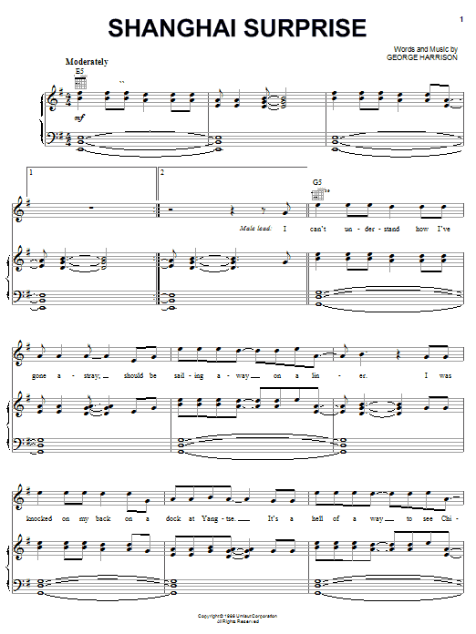 Learn to play George Harrison Shanghai Surprise sheet music for Piano, Vocal & Guitar Chords (Right-Hand Melody) in minutes. Price: 7.8900$ George Harrison Shanghai Surprise sheet music notes and chords arranged for Piano, Vocal & Guitar Chords (Right-Hand Melody)