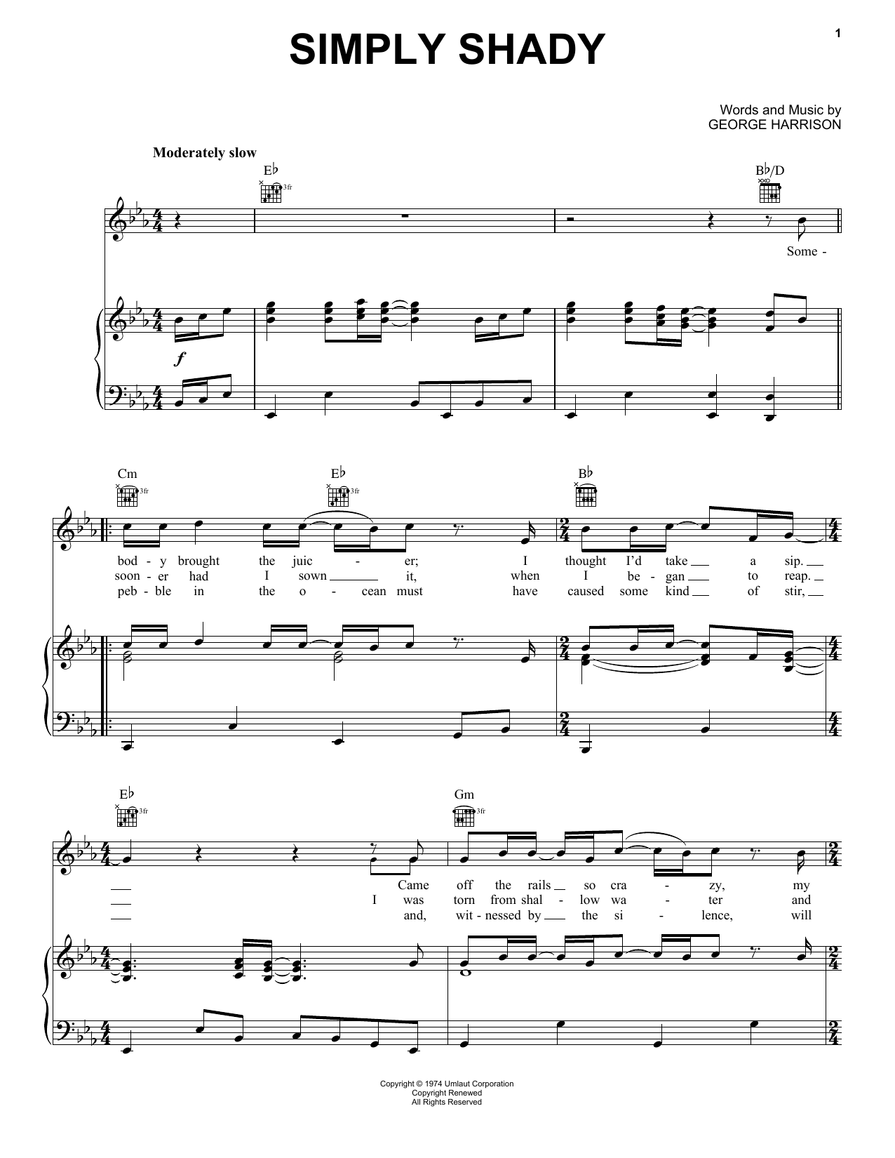 Learn to play George Harrison Simply Shady sheet music for Piano, Vocal & Guitar Chords (Right-Hand Melody) in minutes. Price: 7.8900$ George Harrison Simply Shady sheet music notes and chords arranged for Piano, Vocal & Guitar Chords (Right-Hand Melody)