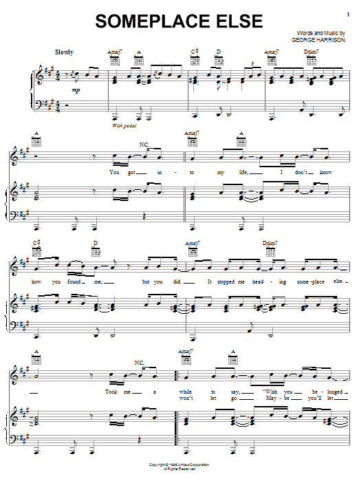 George Harrison Someplace Else sheet music notes and chords arranged for Piano, Vocal & Guitar Chords (Right-Hand Melody)