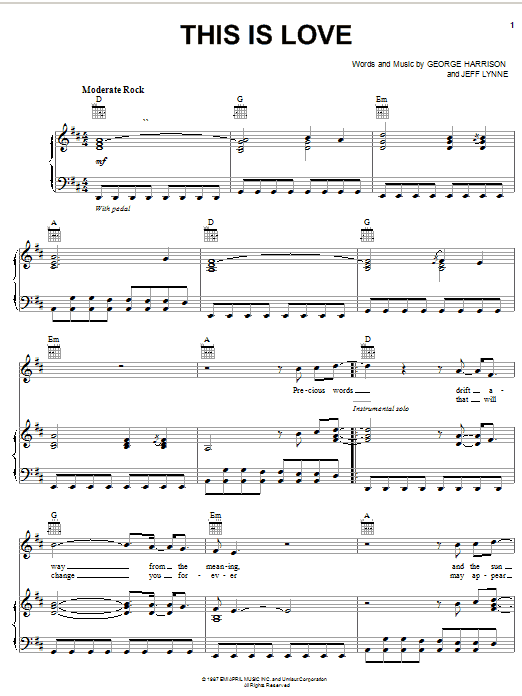 George Harrison This Is Love sheet music notes and chords arranged for Piano, Vocal & Guitar Chords (Right-Hand Melody)