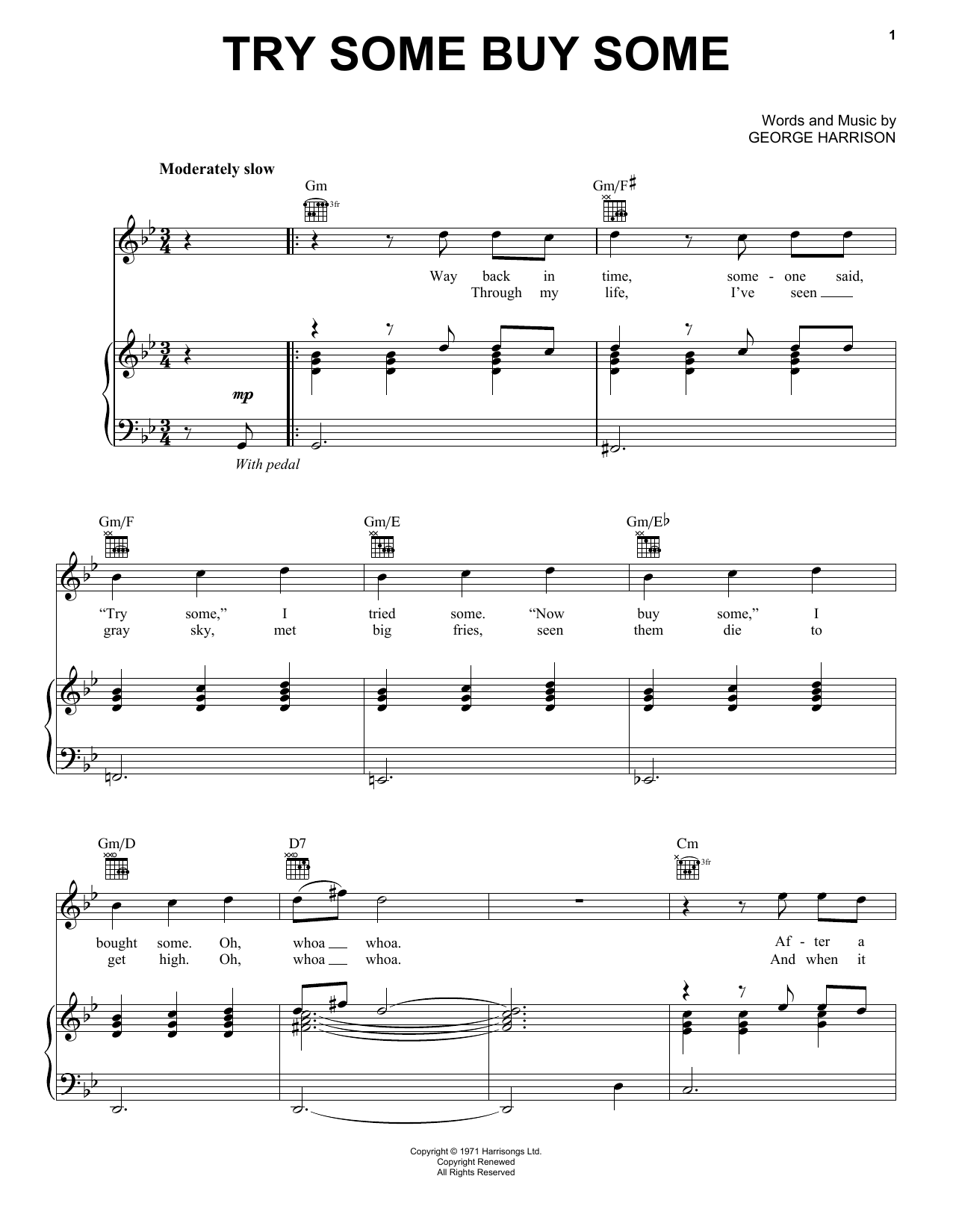 Download george harrison try some buy some sheet music for piano