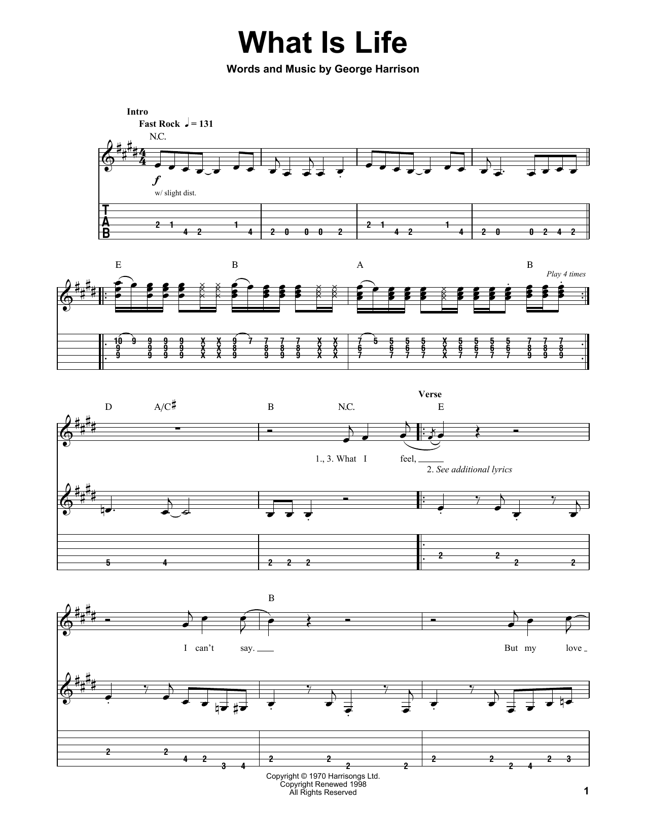 George Harrison What Is Life sheet music notes and chords. Download Printable PDF.