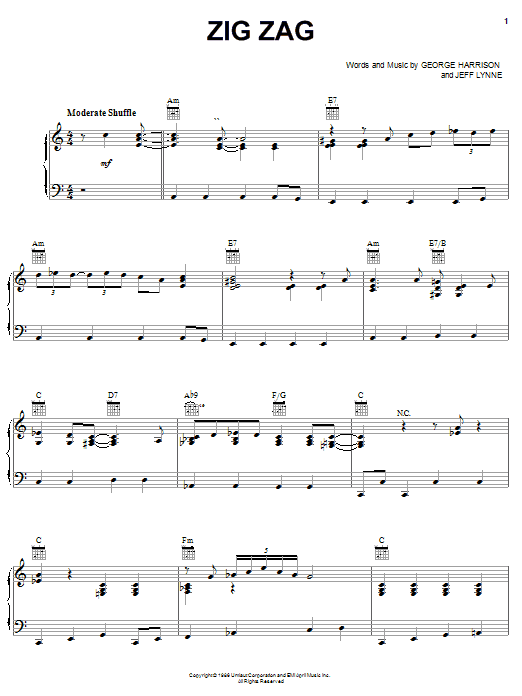 George Harrison Zig Zag sheet music notes and chords arranged for Piano, Vocal & Guitar Chords (Right-Hand Melody)