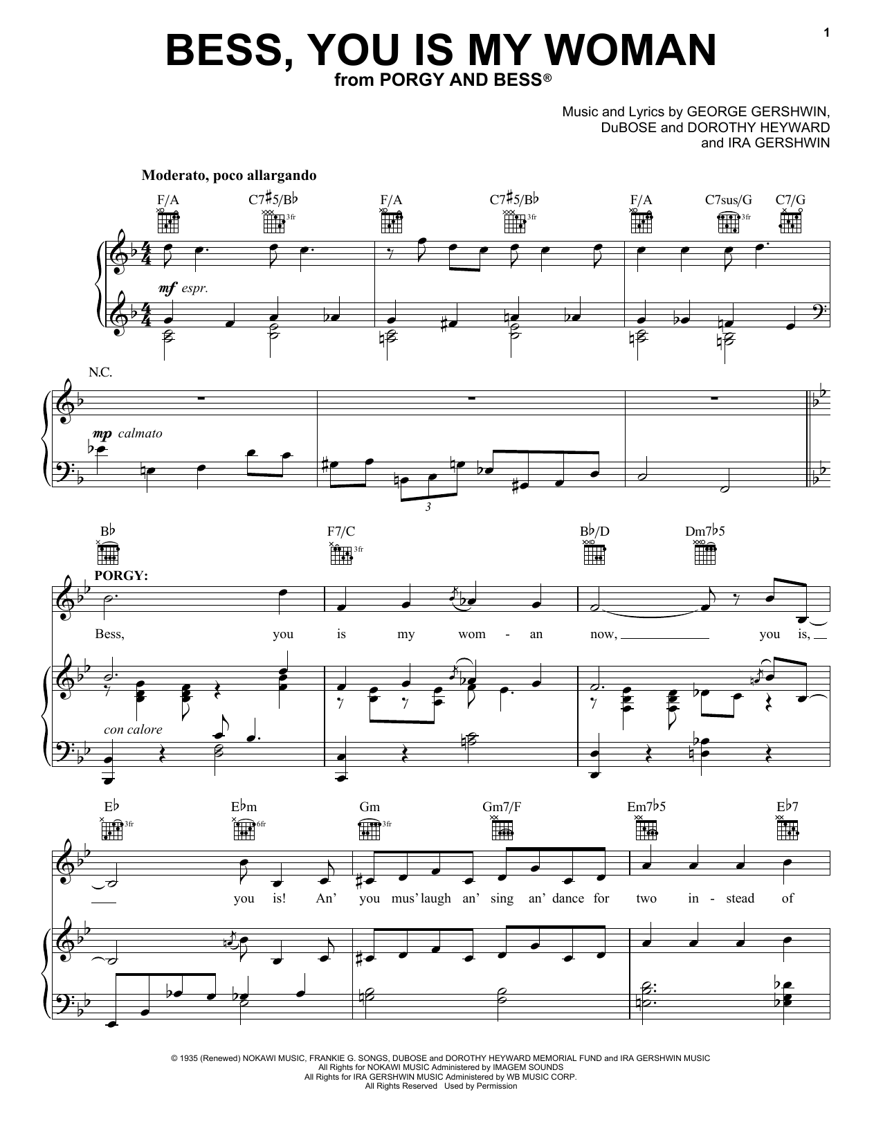 Learn to play George Gershwin Bess, You Is My Woman sheet music for Piano, Vocal & Guitar Chords (Right-Hand Melody) in minutes. Price: 7.8900$ George Gershwin Bess, You Is My Woman sheet music notes and chords arranged for Piano, Vocal & Guitar Chords (Right-Hand Melody)