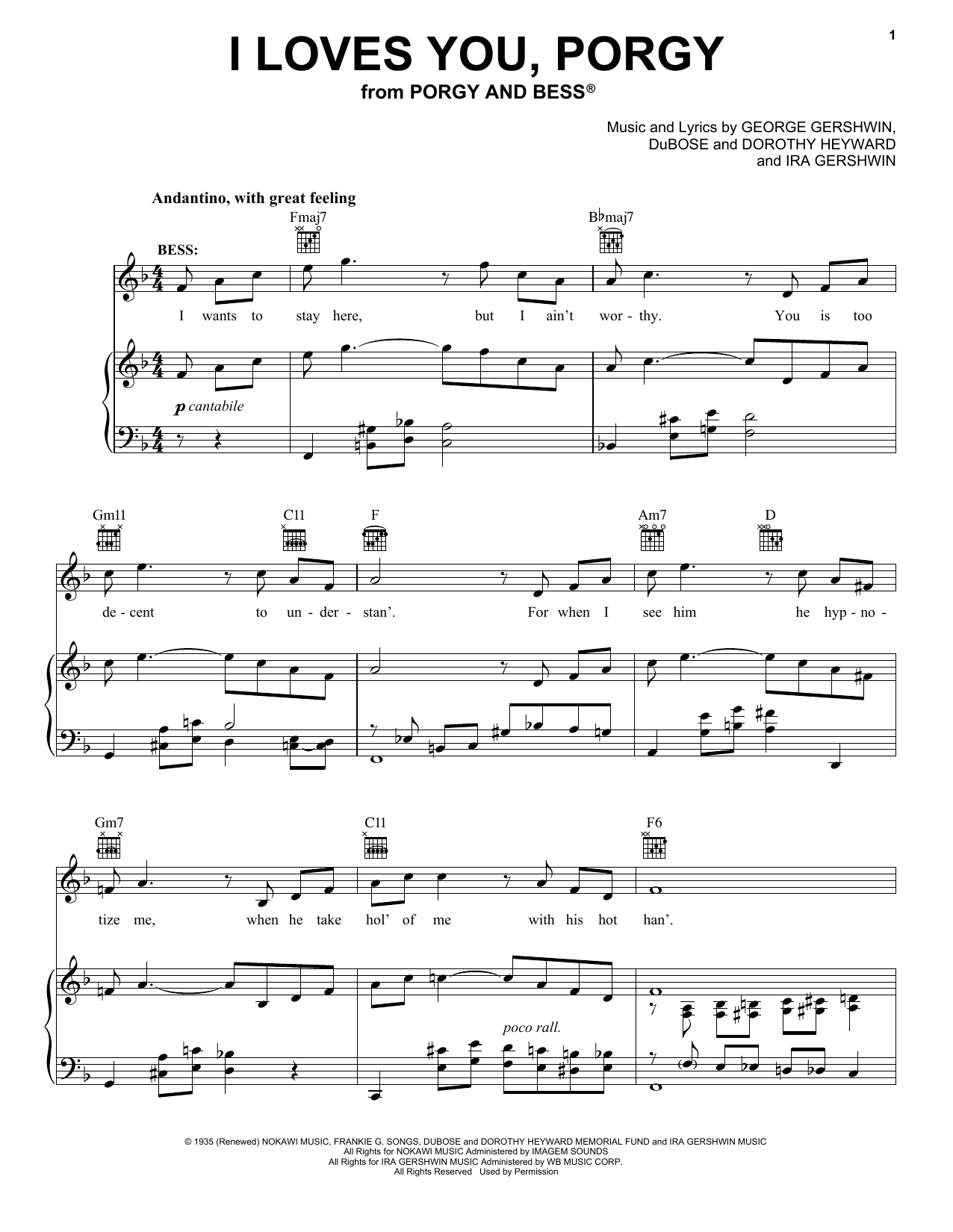 George Gershwin I Loves You, Porgy sheet music notes and chords. Download Printable PDF.