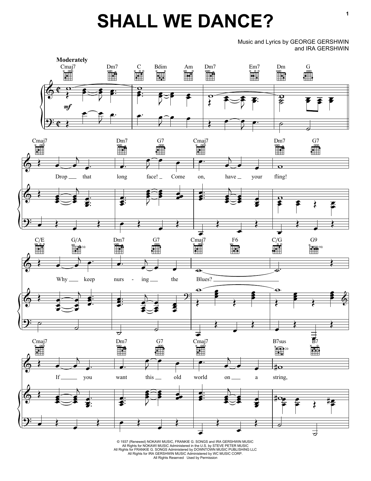 George and Ira Gershwin Shall We Dance? sheet music notes and chords arranged for Piano, Vocal & Guitar Chords (Right-Hand Melody)