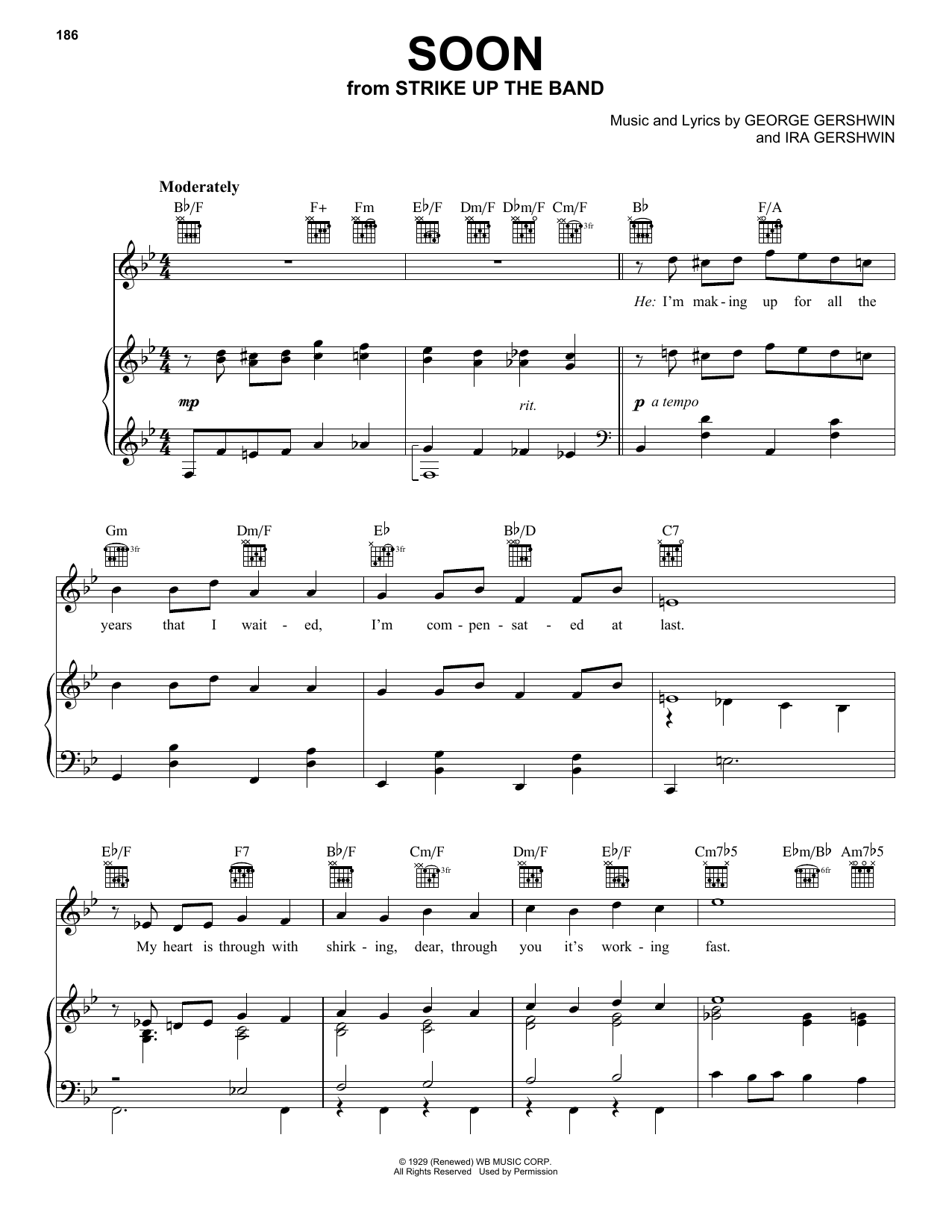 Learn to play George Gershwin Soon sheet music for Piano, Vocal & Guitar Chords (Right-Hand Melody) in minutes. Price: 7.8900$ George Gershwin Soon sheet music notes and chords arranged for Piano, Vocal & Guitar Chords (Right-Hand Melody)
