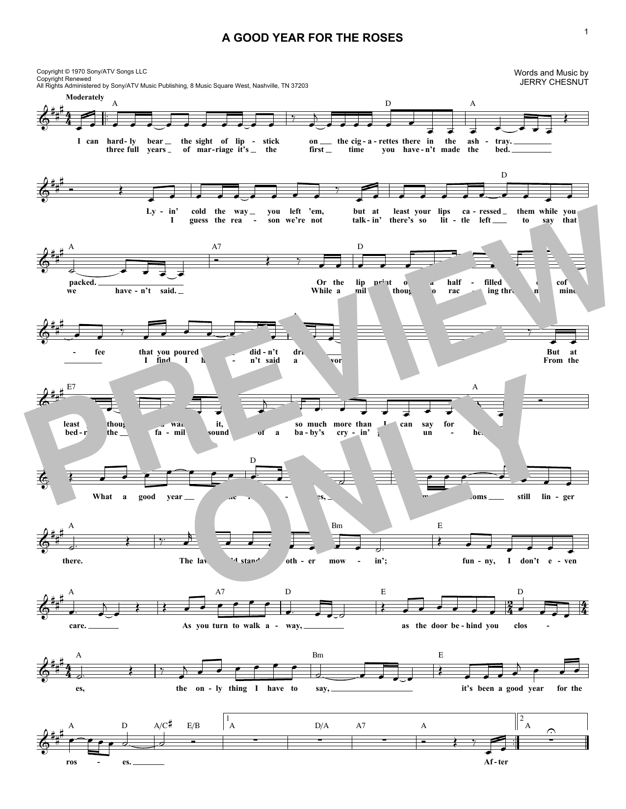 George Jones A Good Year For The Roses sheet music notes and chords. Download Printable PDF.