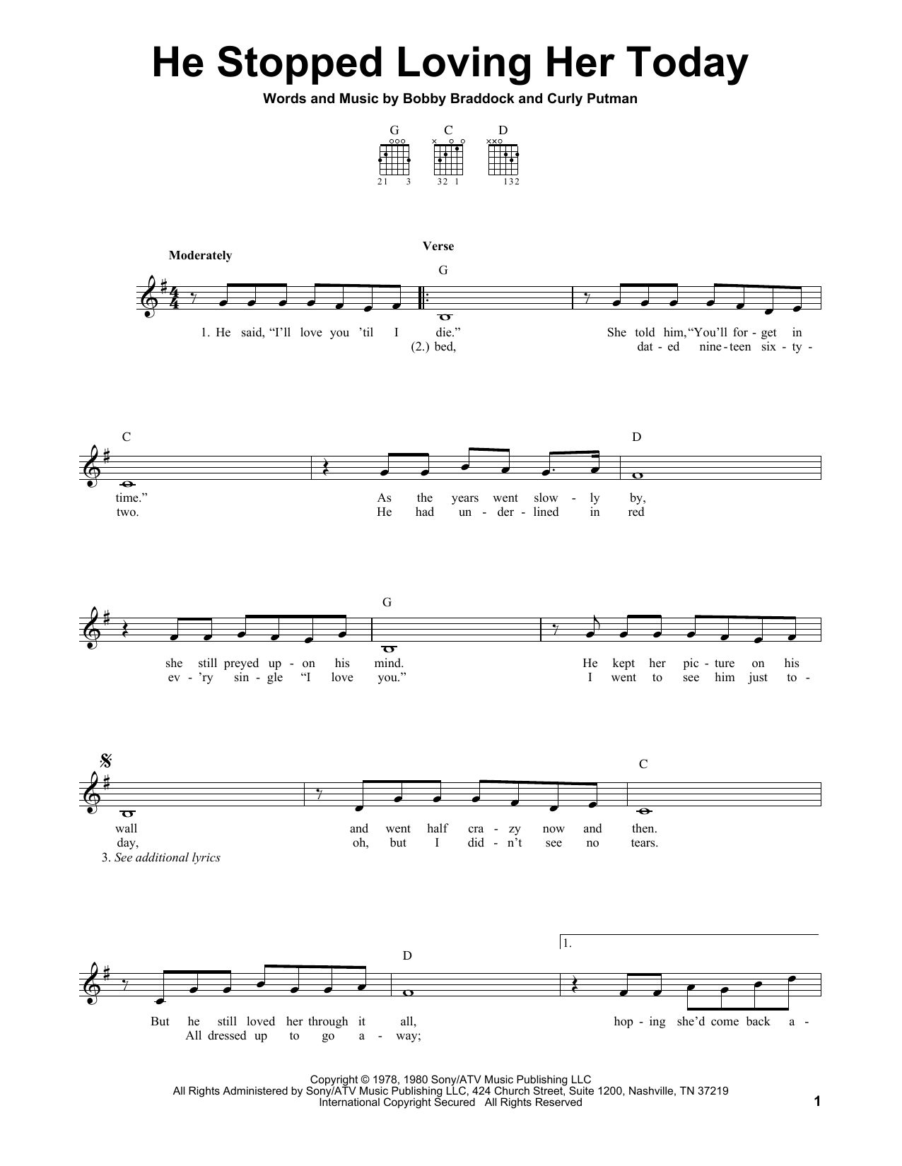 George Jones He Stopped Loving Her Today sheet music notes and chords. Download Printable PDF.