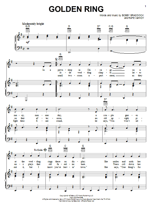 George Jones & Tammy Wynette Golden Ring sheet music notes and chords arranged for Piano, Vocal & Guitar Chords (Right-Hand Melody)